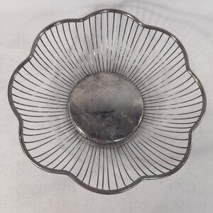 Vintage EP Brass SilverPlate Wire Bowl Fruit Floral Flower Pedestal Bread Basket